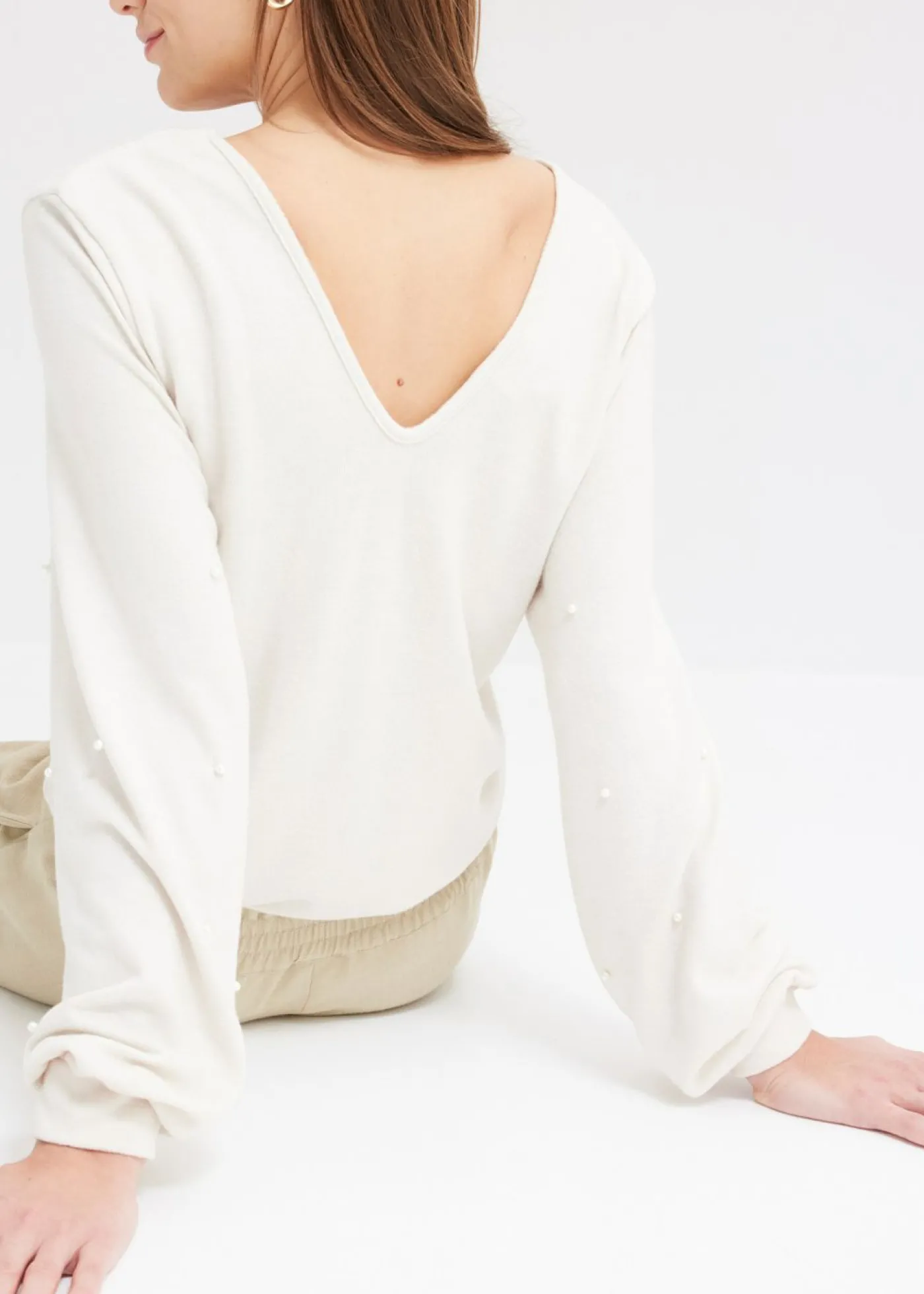 bonprix bonprix Camiseta polar con perlas Crudo Hot
