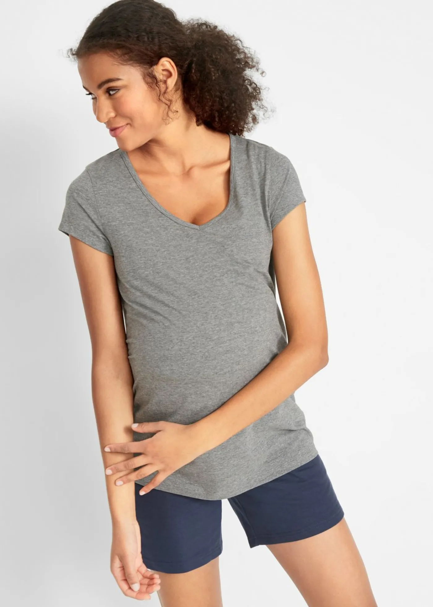 bonprix bonprix Camiseta premamá básica de algodón orgánico (2 unidades) Azul marino + gris jaspeado Discount