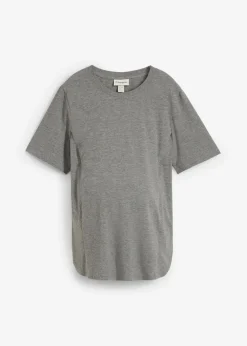bonprix bonprix Camiseta premamá de algodón orgánico con una discreta función de lactancia gris oscuro moteado Online