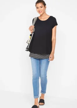 bonprix bonprix Camiseta premamá y de lactancia 2 en 1 de viscosa Negro-blanco de rayas Clearance