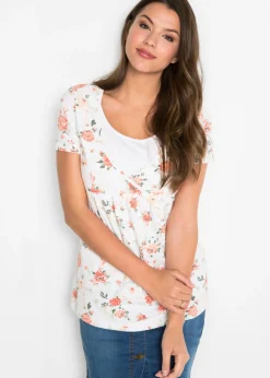 bonprix bonprix Camiseta premamá y de lactancia 2 en 1 de algodón orgánico Blanco de flores Best