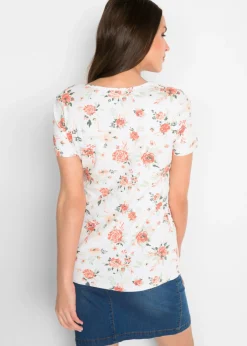 bonprix bonprix Camiseta premamá y de lactancia 2 en 1 de algodón orgánico Blanco de flores Best