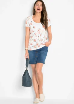 bonprix bonprix Camiseta premamá y de lactancia 2 en 1 de algodón orgánico Blanco de flores Best