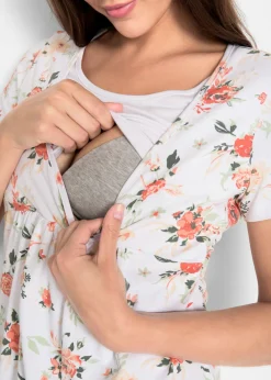 bonprix bonprix Camiseta premamá y de lactancia 2 en 1 de algodón orgánico Blanco de flores Best