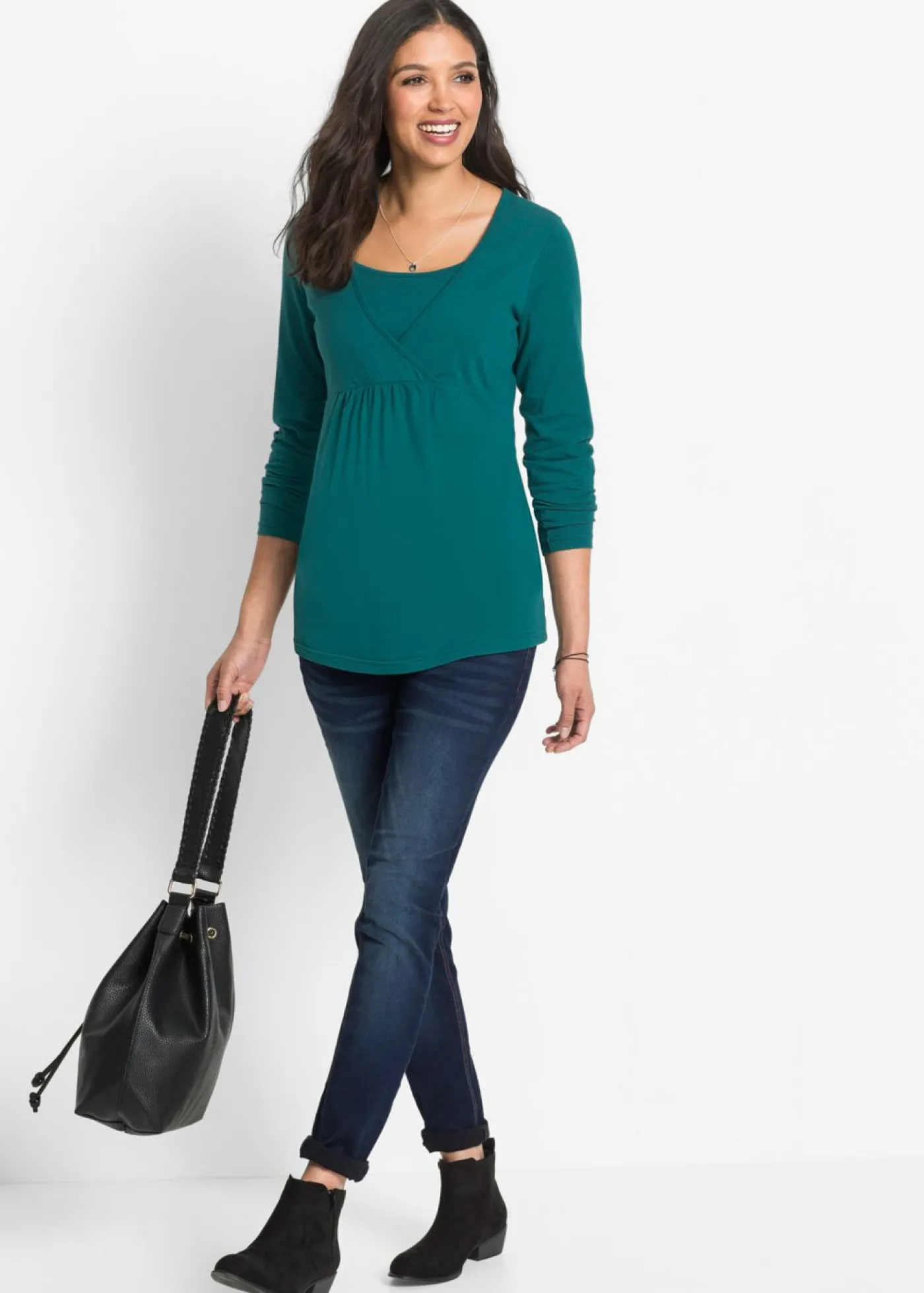bonprix bonprix Camiseta premamá/de lactancia 2 en 1 Azul petróleo Outlet