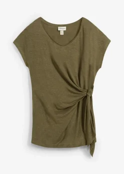 bonprix bonprix Camiseta sin mangas de lino puro Verde oliva oscuro Sale