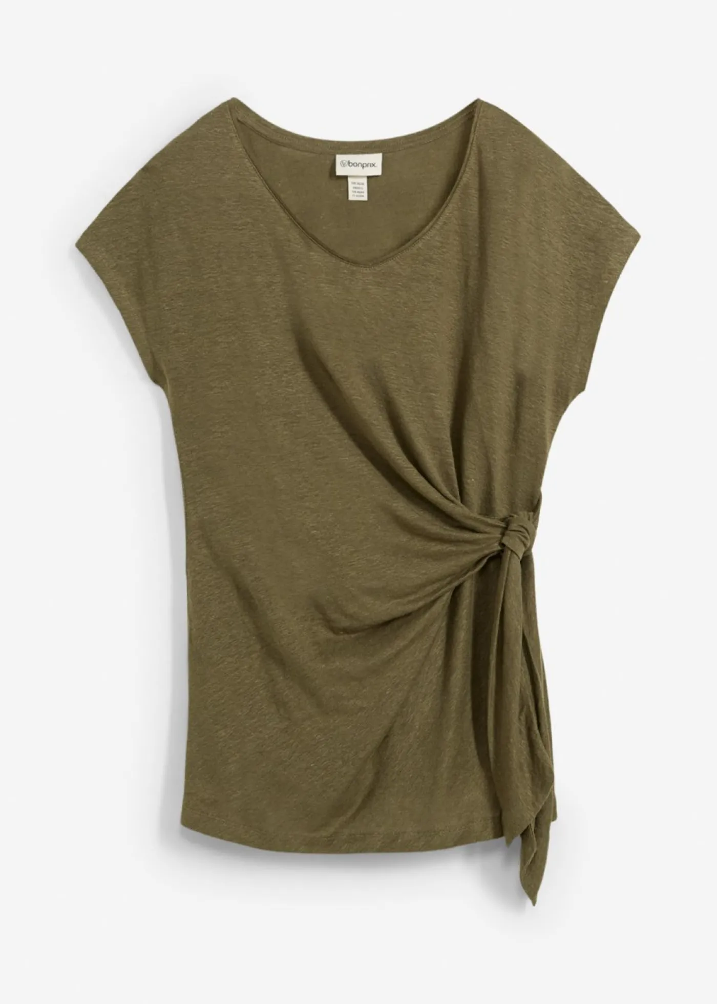 bonprix bonprix Camiseta sin mangas de lino puro Verde oliva oscuro Sale