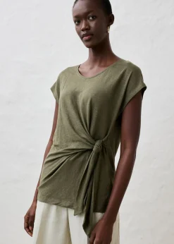 bonprix bonprix Camiseta sin mangas de lino puro Verde oliva oscuro Sale