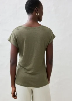 bonprix bonprix Camiseta sin mangas de lino puro Verde oliva oscuro Sale