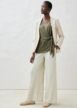 bonprix bonprix Camiseta sin mangas de lino puro Verde oliva oscuro Sale
