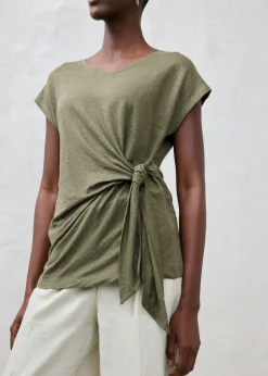 bonprix bonprix Camiseta sin mangas de lino puro Verde oliva oscuro Sale