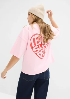 bonprix bonprix Camiseta tipo boxy de algodón grueso rosa cristal-fresa Outlet