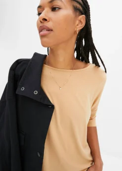 bonprix bonprix Camiseta tipo boxy de mezcla de viscosa suave Café con leche Best