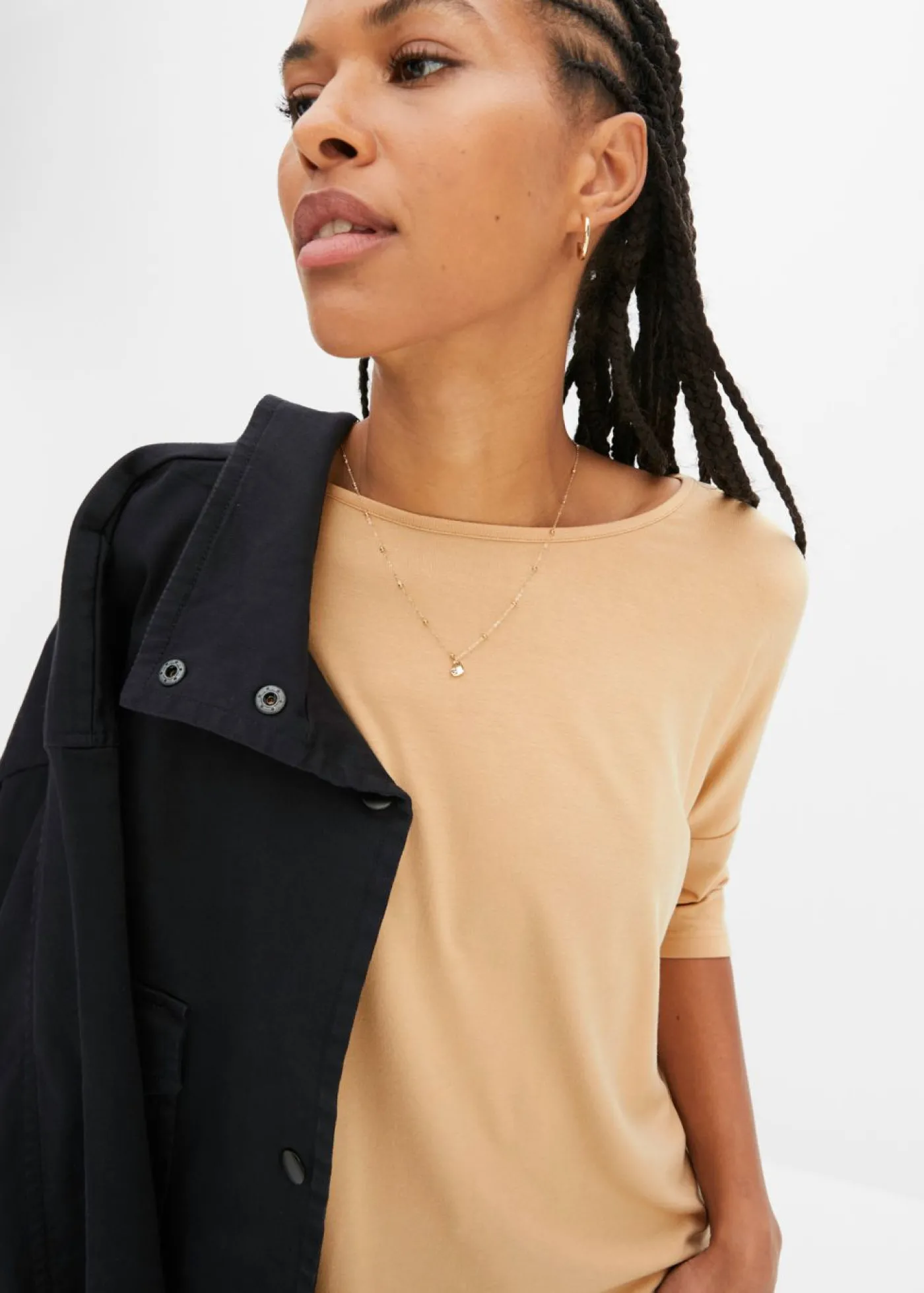 bonprix bonprix Camiseta tipo boxy de mezcla de viscosa suave Café con leche Best