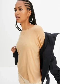 bonprix bonprix Camiseta tipo boxy de mezcla de viscosa suave Café con leche Best