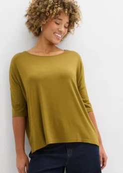 bonprix bonprix Camiseta tipo boxy de mezcla de viscosa suave Verde-natural Sale