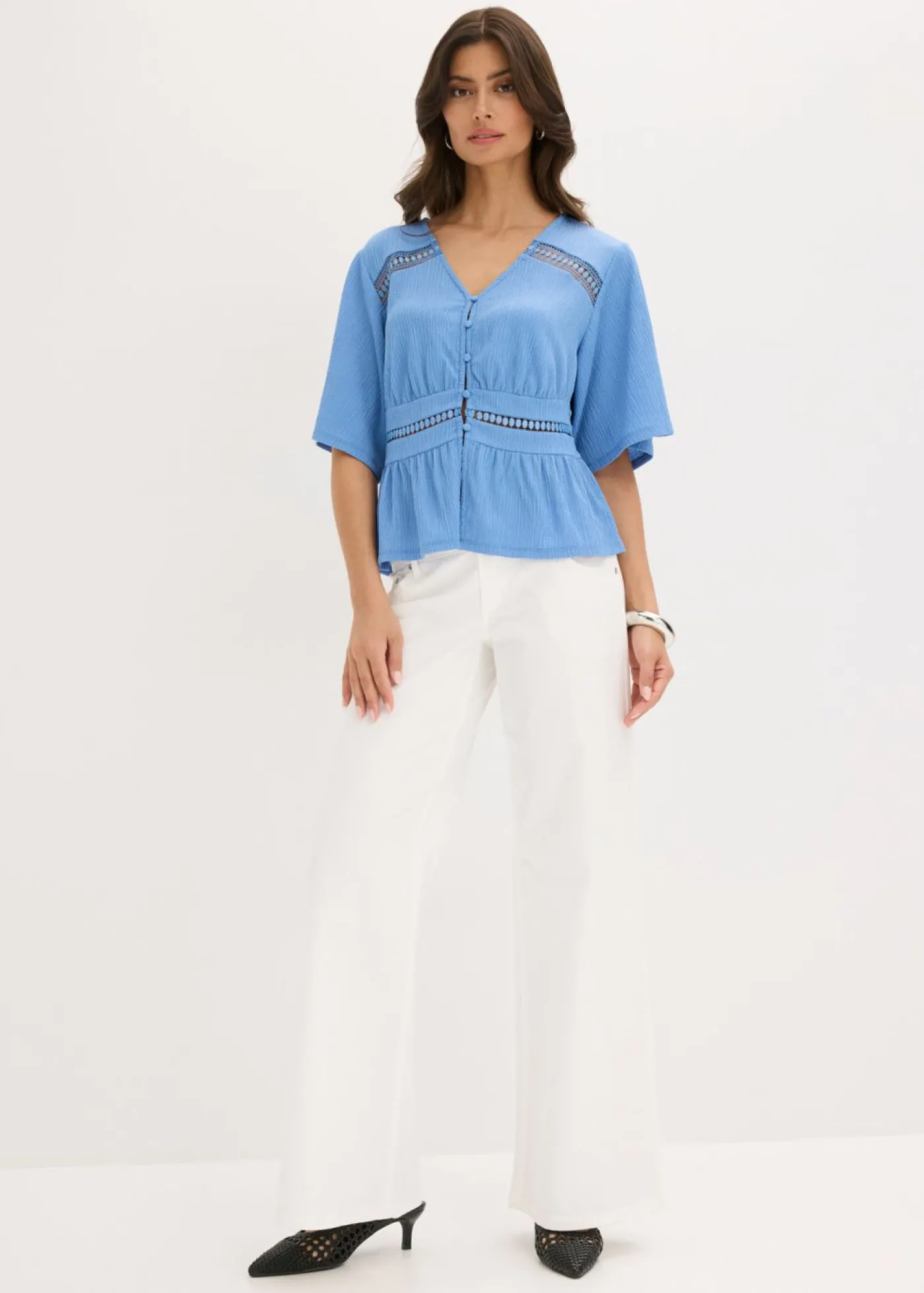 bonprix bonprix Camiseta tipo túnica con encaje azul provenzal Discount