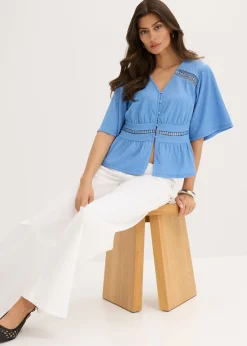 bonprix bonprix Camiseta tipo túnica con encaje azul provenzal Discount