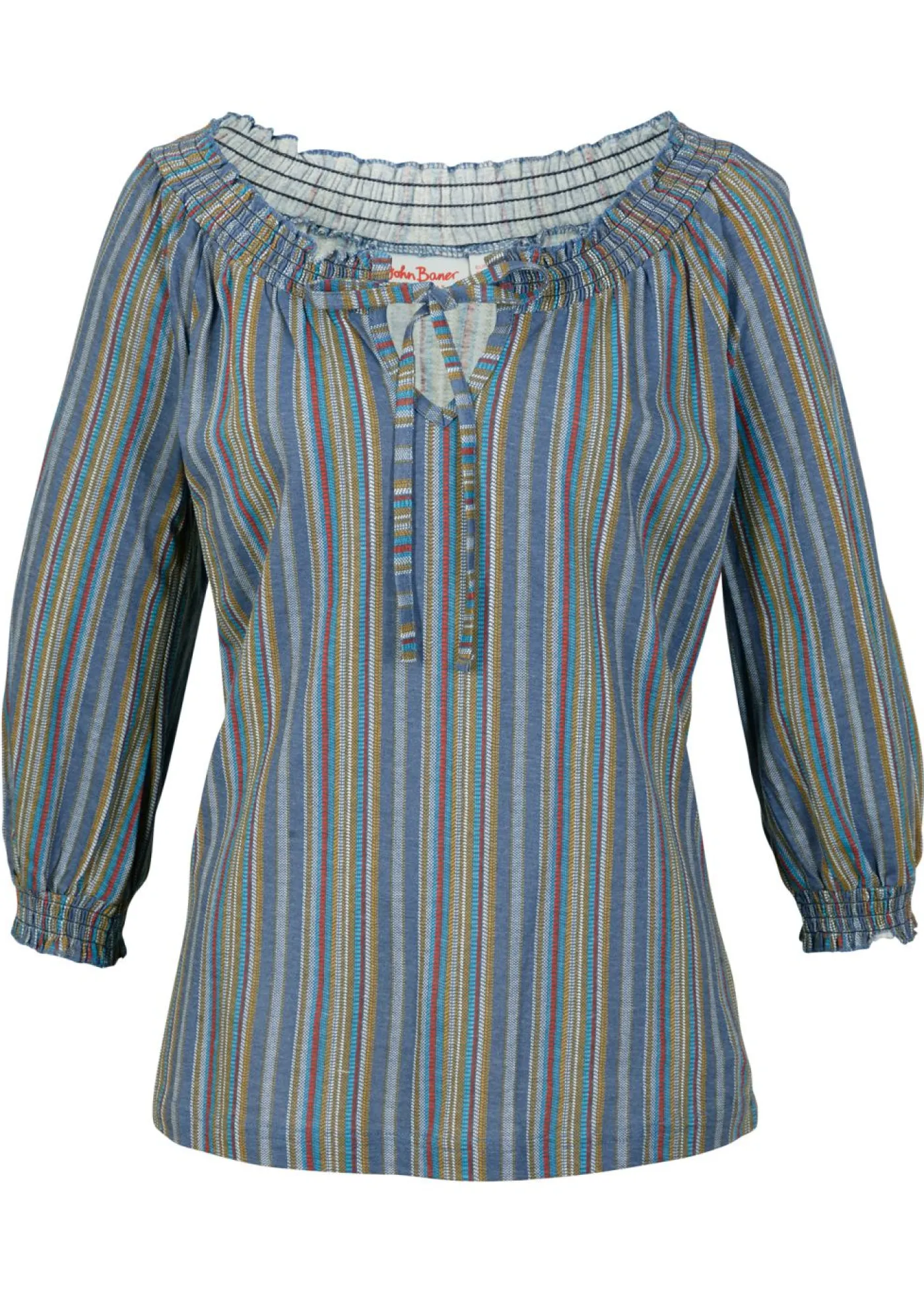 bonprix bonprix Camiseta tipo túnica con mangas 3/4 y estampado de rayas Azul añil de rayas Discount