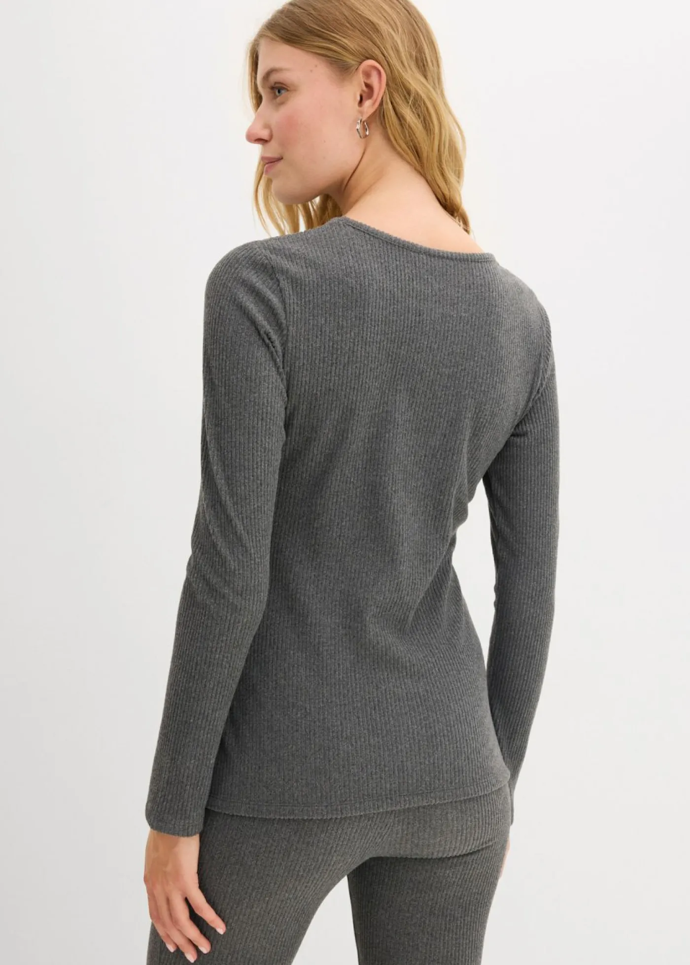 bonprix bonprix Camiseta térmica de canalé gris jaspeado moteado Clearance
