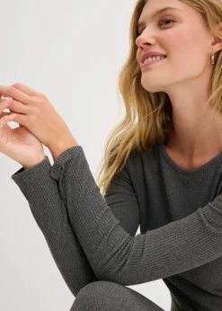bonprix bonprix Camiseta térmica de canalé gris jaspeado moteado Clearance