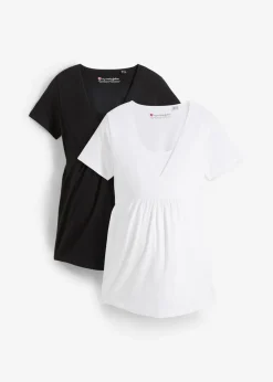 bonprix bonprix Camisetas premamá y de lactancia 2 en 1 (2 unidades) Negro-blanco Clearance