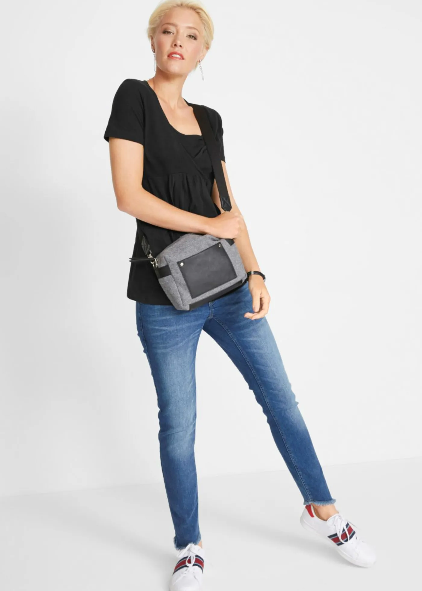 bonprix bonprix Camisetas premamá y de lactancia 2 en 1 (2 unidades) Negro-blanco Clearance