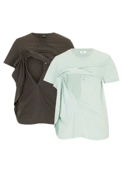 bonprix bonprix Camisetas premamá/de lactancia de algodón orgánico (2 unidades) Antracita jaspeado-verde pastel Discount