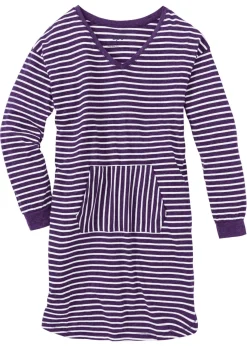 bonprix bonprix Camisón con algodón orgánico Lila jaspeado/blanco lana de rayas Hot