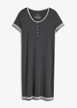 bonprix bonprix Camisón con botones y encaje suave Antracita jaspeado-blanco lana Best