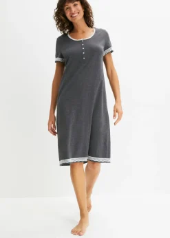 bonprix bonprix Camisón con botones y encaje suave Antracita jaspeado-blanco lana Best