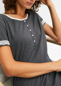 bonprix bonprix Camisón con botones y encaje suave Antracita jaspeado-blanco lana Best