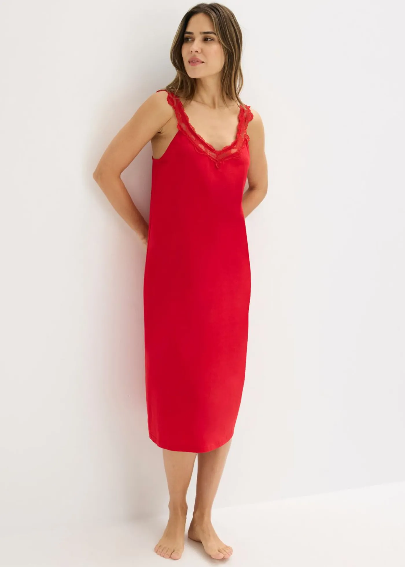 bonprix bonprix Camisón con encaje Rojo salsa Best