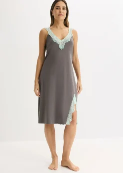 bonprix bonprix Camisón con viscosa y encaje Menta claro Outlet
