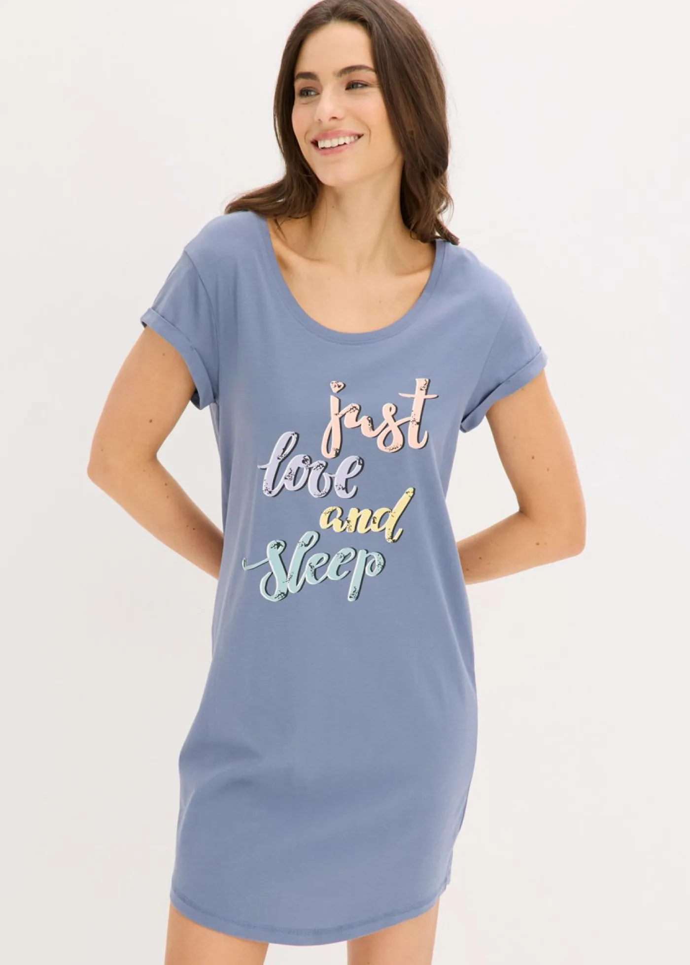 bonprix bonprix Camisón corto Azul ahumado estampado Sale