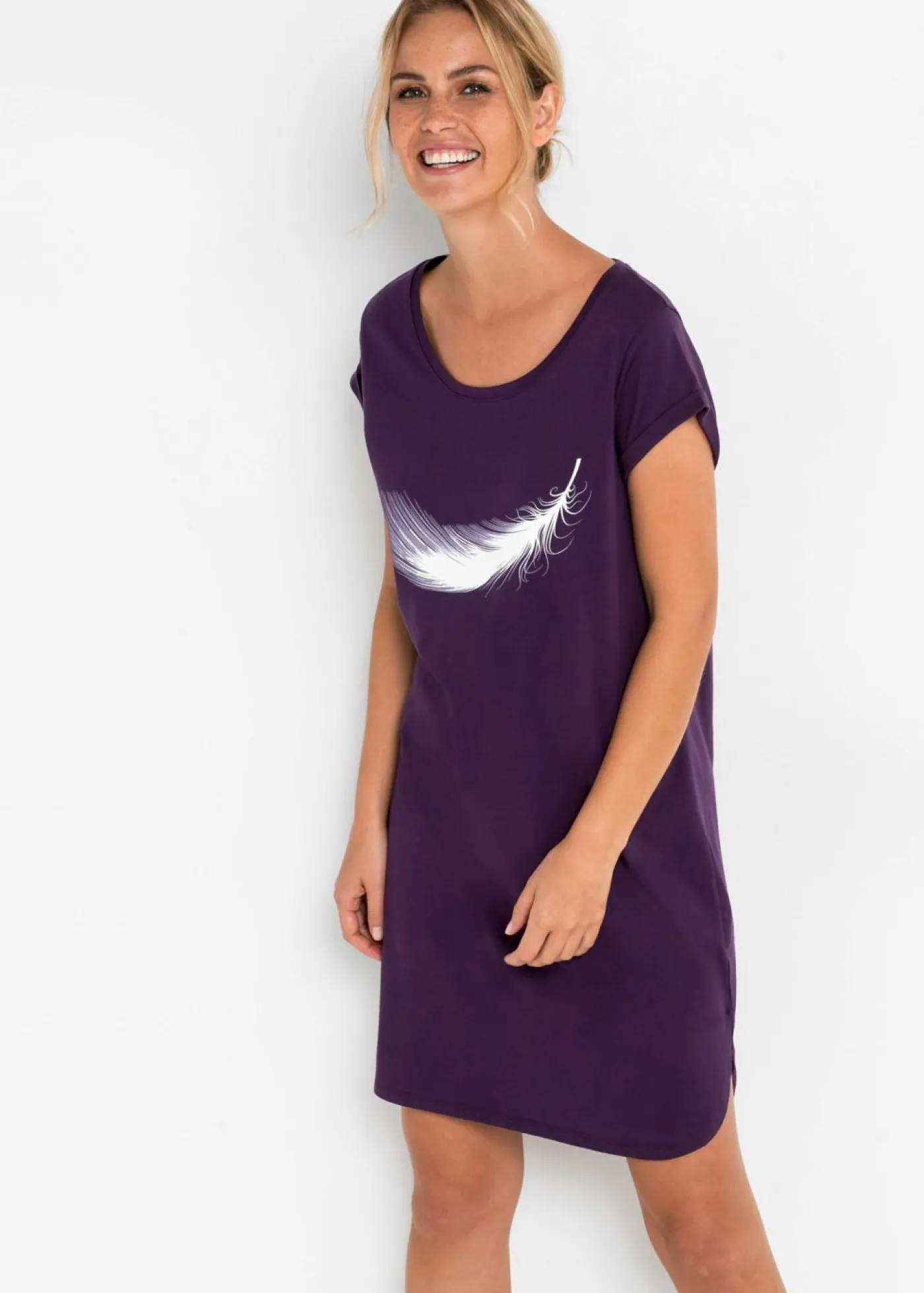 bonprix bonprix Camisón corto de algodón orgánico puro Lila oscuro estampado Hot