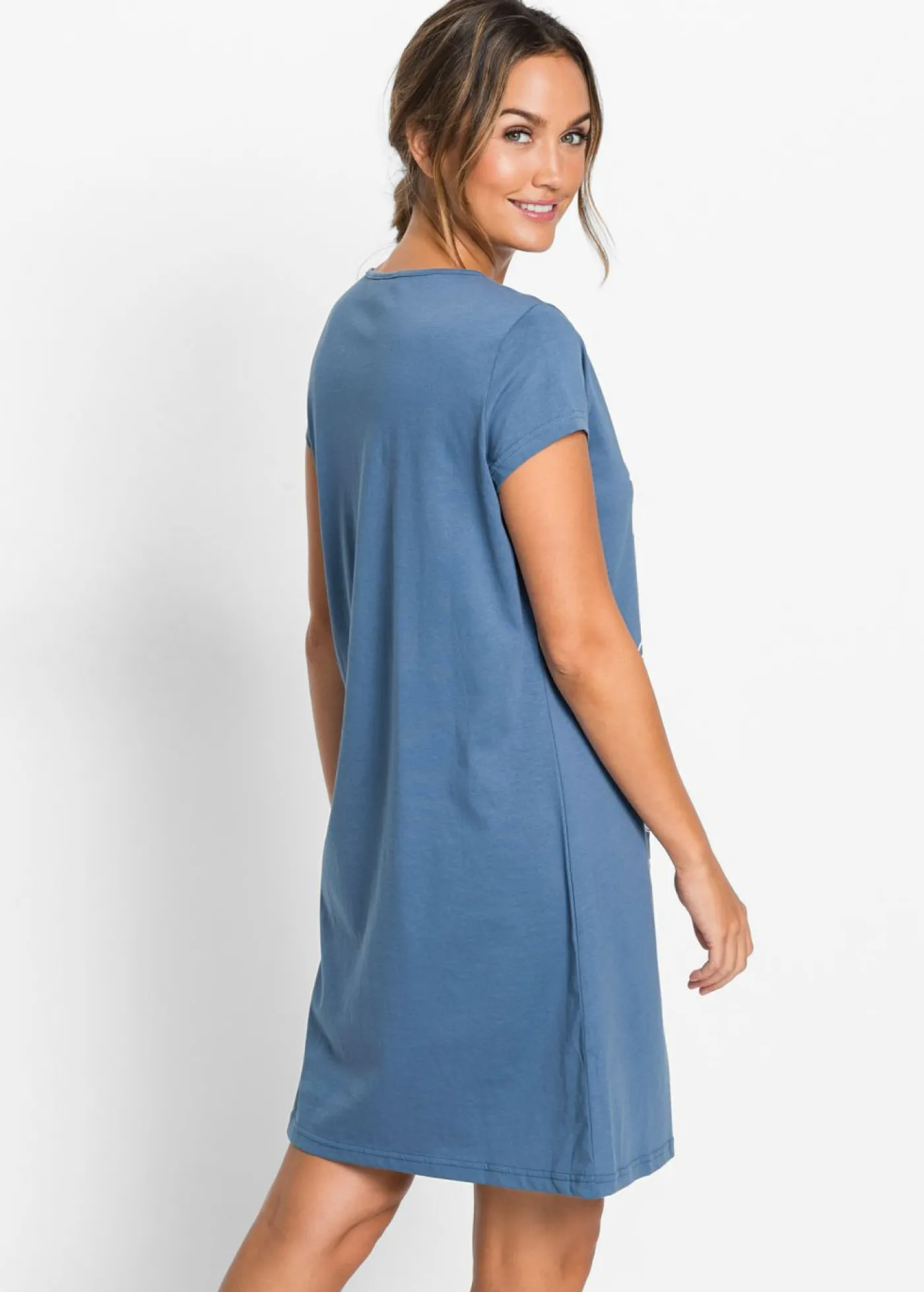 bonprix bonprix Camisón corto de algodón orgánico puro Azul/estampado de búhos Online
