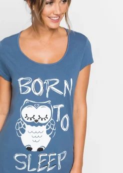 bonprix bonprix Camisón corto de algodón orgánico puro Azul/estampado de búhos Online
