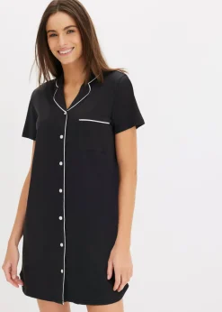bonprix bonprix Camisón corto de algodón orgánico puro Negro-blanco Best