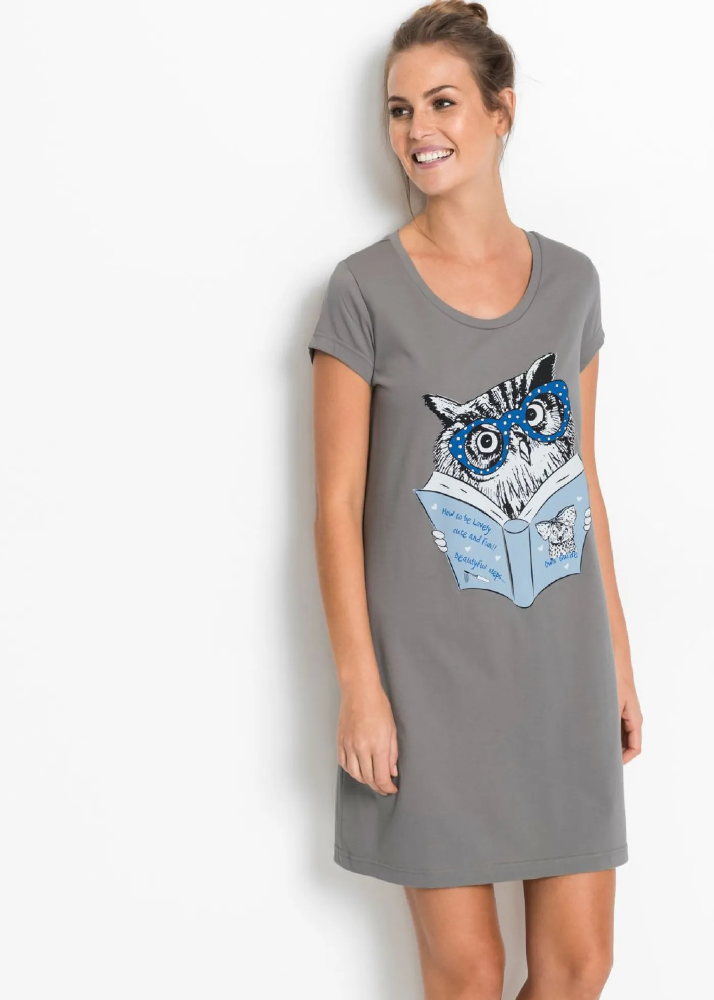 bonprix bonprix Camisón corto de algodón orgánico puro Gris estampado Sale