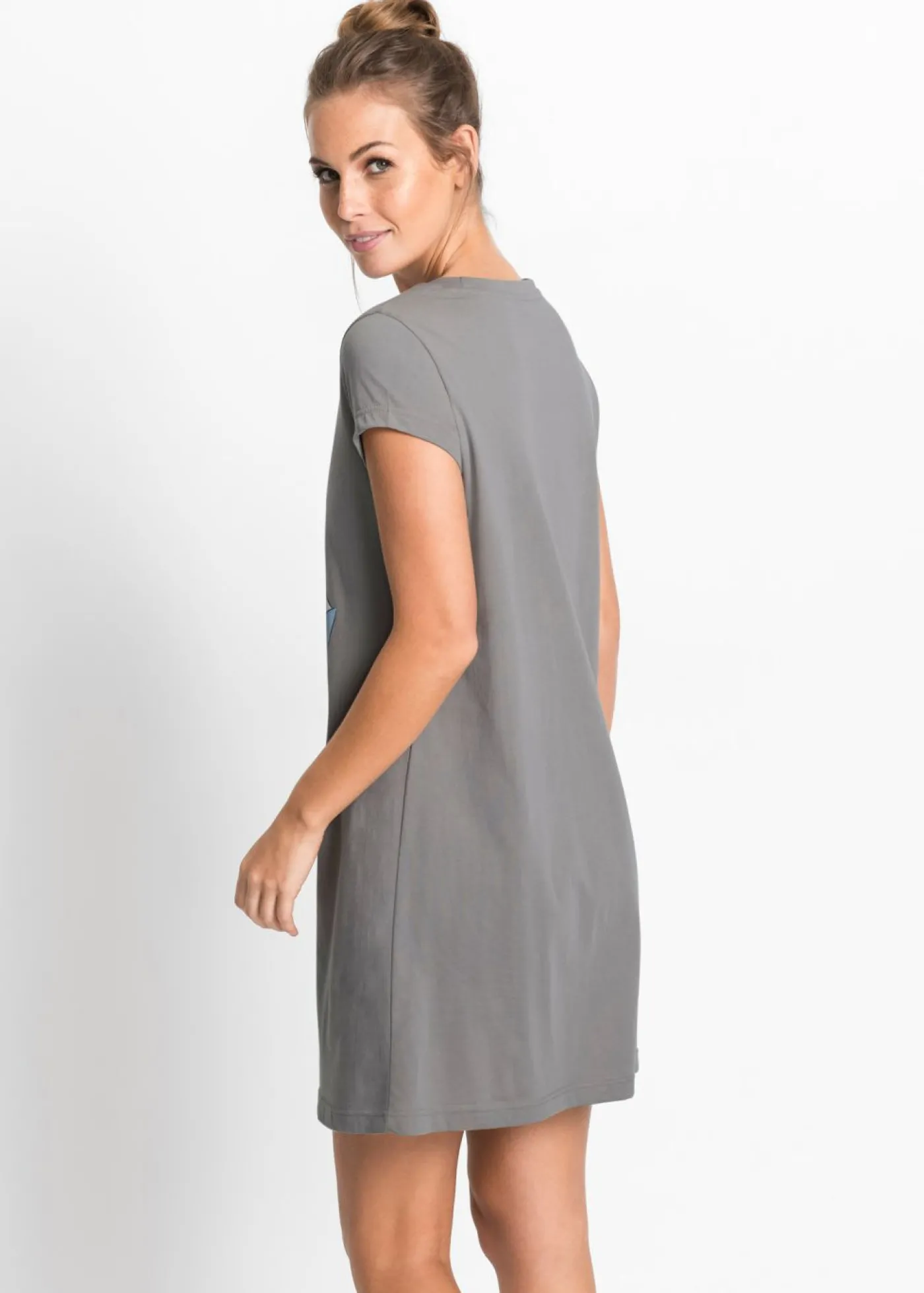 bonprix bonprix Camisón corto de algodón orgánico puro Gris estampado Sale