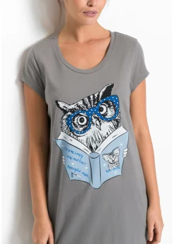 bonprix bonprix Camisón corto de algodón orgánico puro Gris estampado Sale