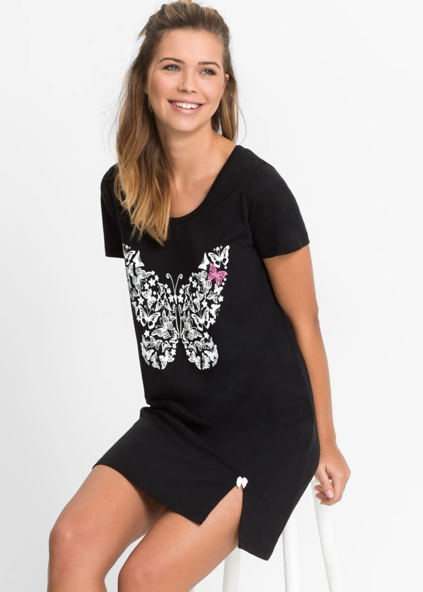 bonprix bonprix Camisón corto de algodón orgánico Negro Outlet