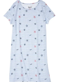 bonprix bonprix Camisón corto de algodón puro azul perla con rayas Online