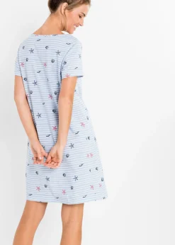 bonprix bonprix Camisón corto de algodón puro azul perla con rayas Online