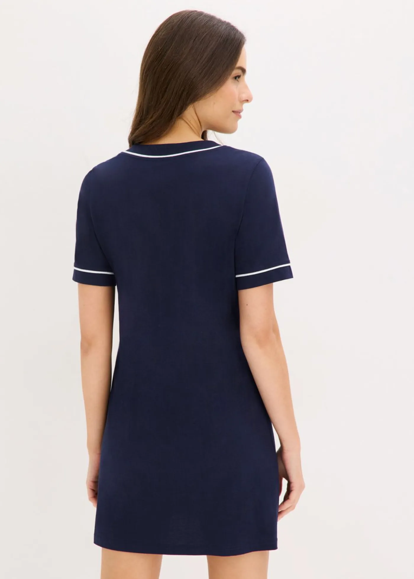bonprix bonprix Camisón corto de algodón puro con botones Azul marino-blanco Online