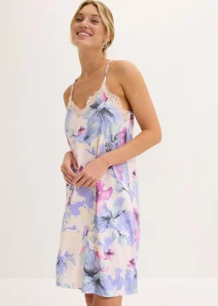 bonprix bonprix Camisón corto de suave mezcla de viscosa rosa claro con flores Online