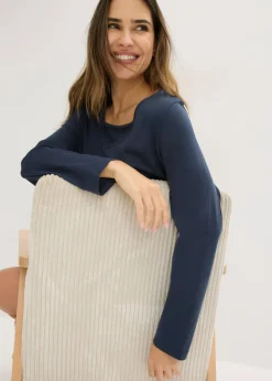 bonprix bonprix Camisón de algodón suave Azul intenso Discount