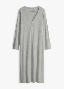 bonprix bonprix Camisón de canalé con botones Gris claro jaspeado New