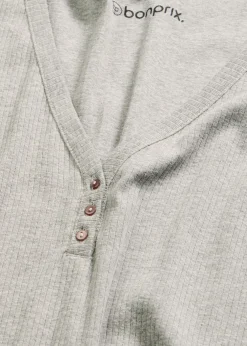 bonprix bonprix Camisón de canalé con botones Gris claro jaspeado New